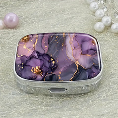 Purple/Gold Marble Pill Organizer 2-Compartment Portable Medicine Case