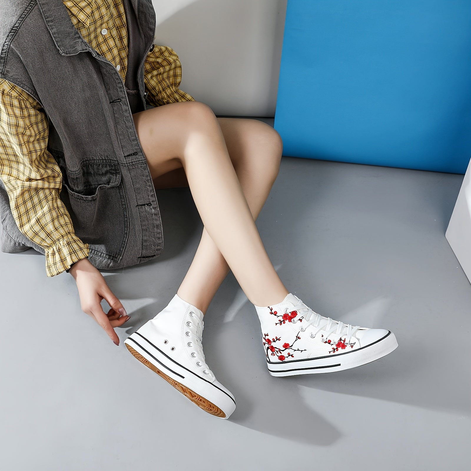 Floral Print High Top Canvas Shoes - Non Slip Casual Sneakers