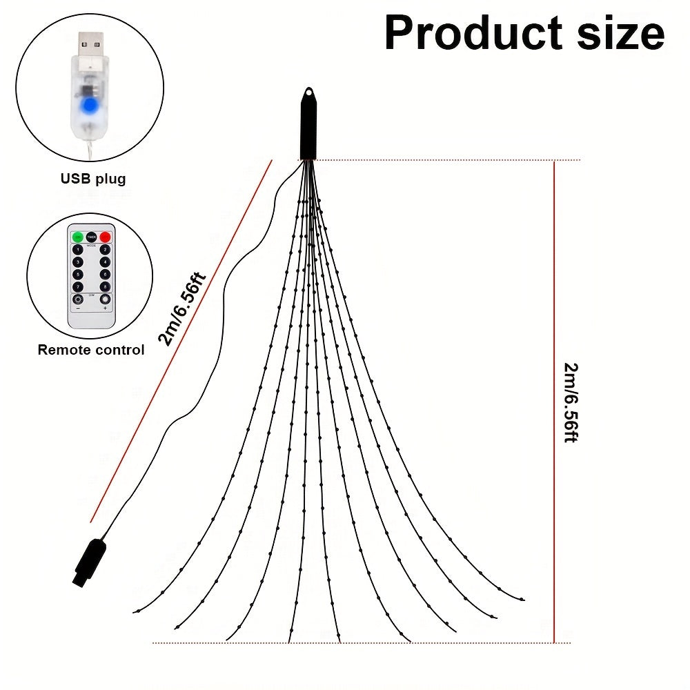 180LED Waterfall Tree Fairy Lights 9 Drop 200cm Outdoor Garland USB Plug