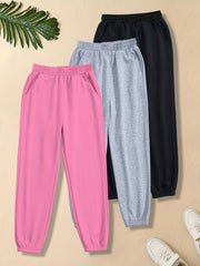 3pcs Girls' Basic Jogger Sweatpants Elastic Waist Thin Casual Sports Trousers
