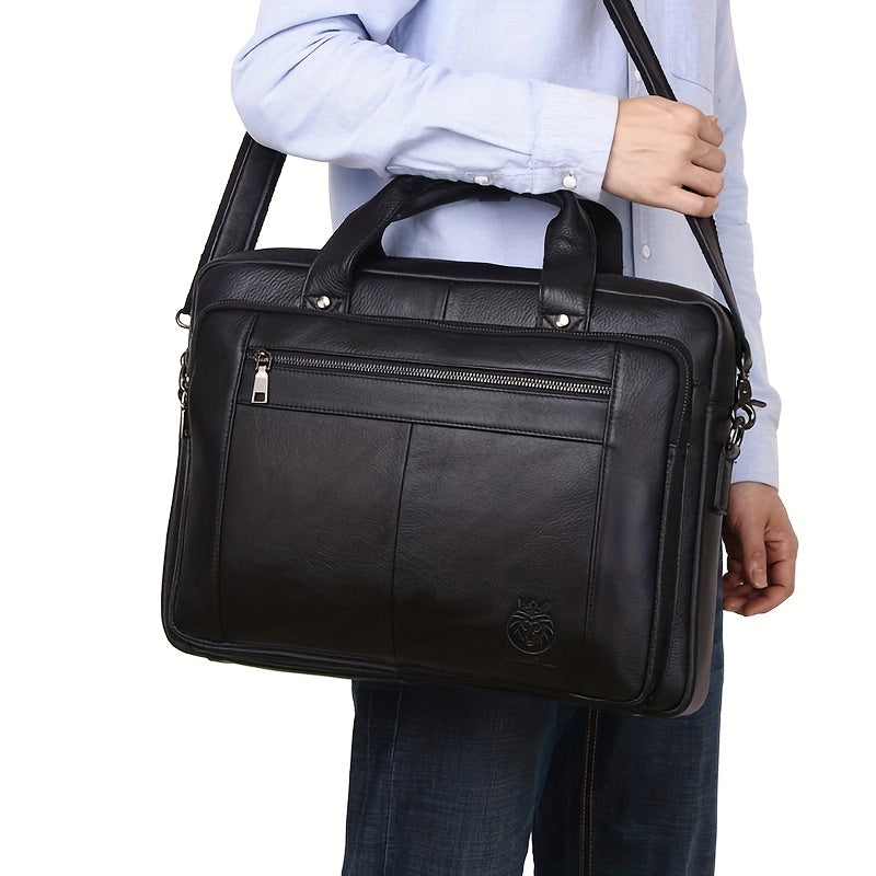 SCHLATUM Men's Cowhide Leather Briefcase Crossbody Bag