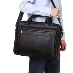 SCHLATUM Men's Cowhide Leather Briefcase Crossbody Bag