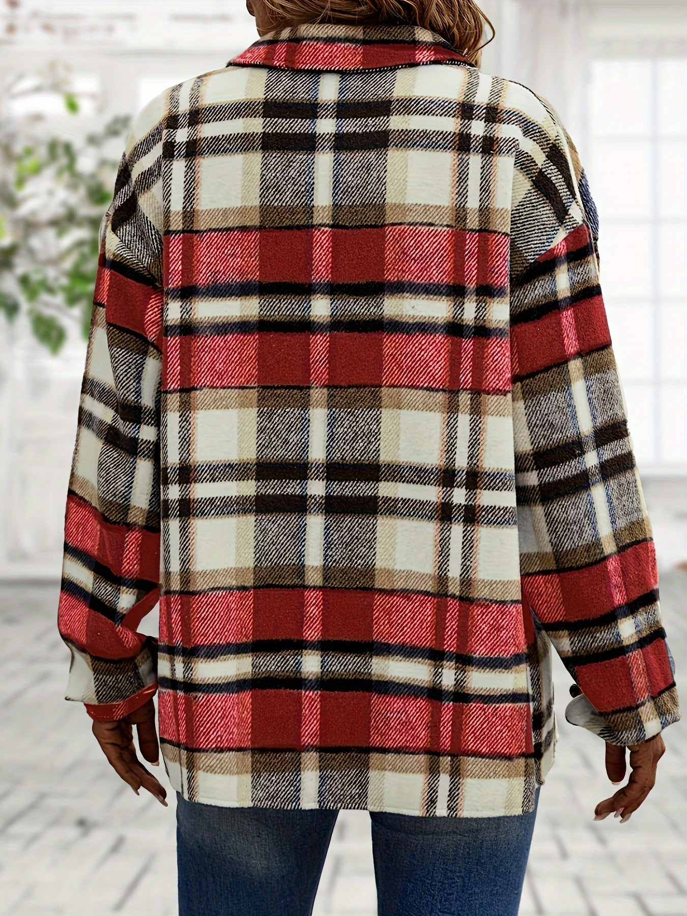  Plaid Long Sleeve Button Up Tunic Top