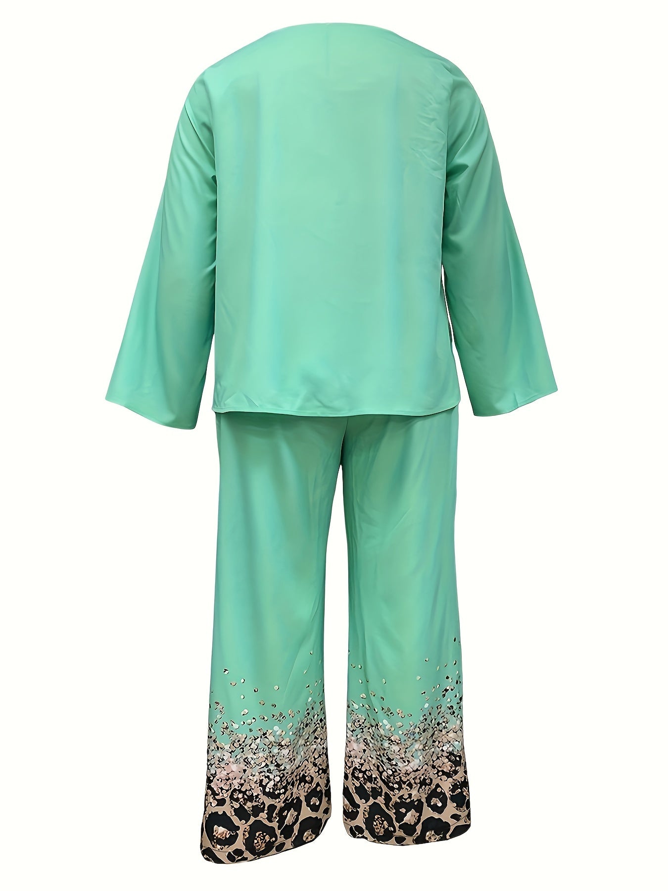  2 Piece Set Solid Top & Leopard Print Pants