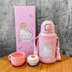 Insulated Water Cup with Dual Cover & Straw - Ideal for School Girls