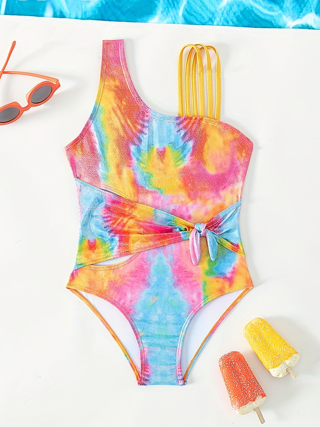 Girl's Tie Dye One piece Swimsuit Gradient Knotted Tankini
