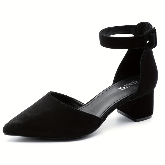 Chunky Heel Buckle Strap Pumps Solid Heels