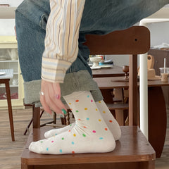 3 Pairs Polka Dot & Striped Socks Women's Mid Tube Socks
