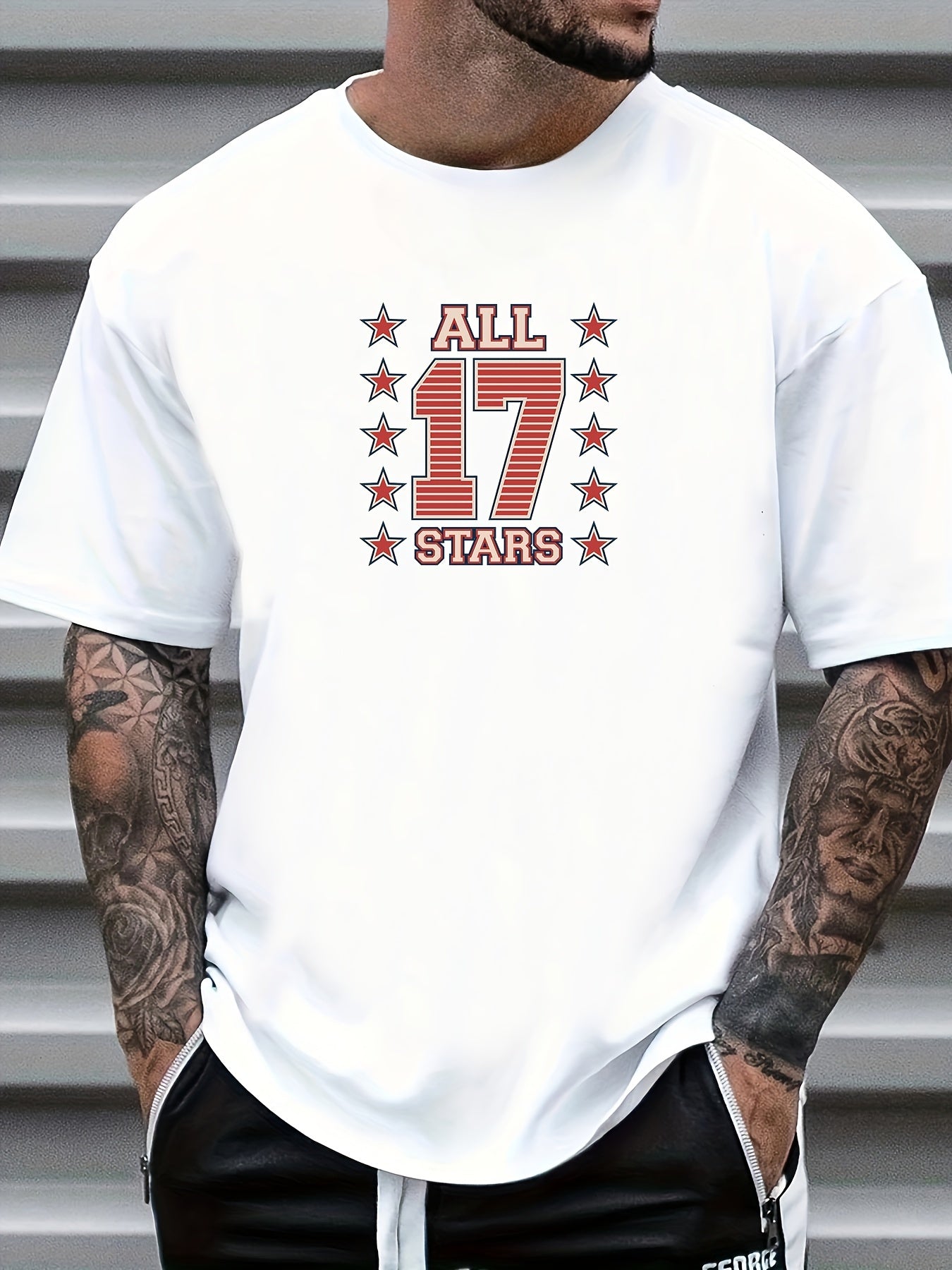 Cartoon Smile Face Number 17 Print Men's Graphic Crew Neck T shirt