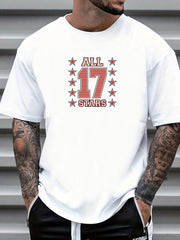 Cartoon Smile Face Number 17 Print Men's Graphic Crew Neck T shirt
