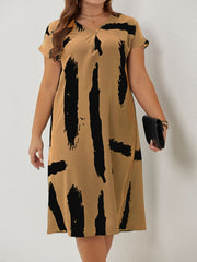  Casual Dress Women's Plus Brush Print Batwing Sleeve V Neck Dress