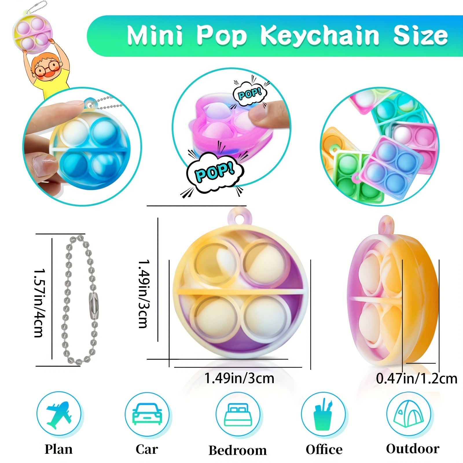 48 PCS Random Pop Fidget Toys Party Favors Mini Pop Keychain Bulk Pop Toys