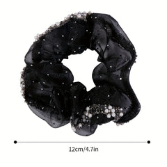 Pearl Crystal Organza Hair Tie Scrunchie Ponytail Holder Women Hair Accessories