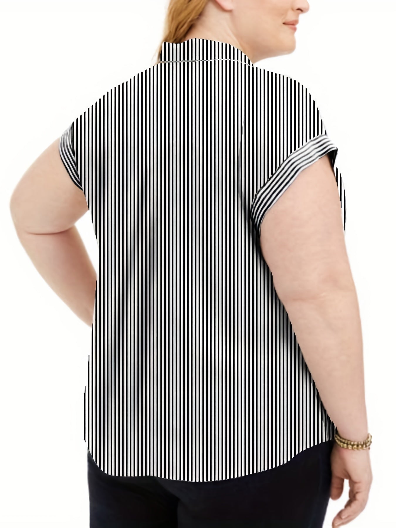  Women's Stripe Print Short Sleeve Button Up Blouse