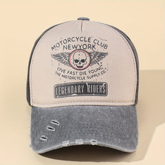 Skull Wing Print Baseball Cap Vintage Washed Distressed Ripped Dad Hats