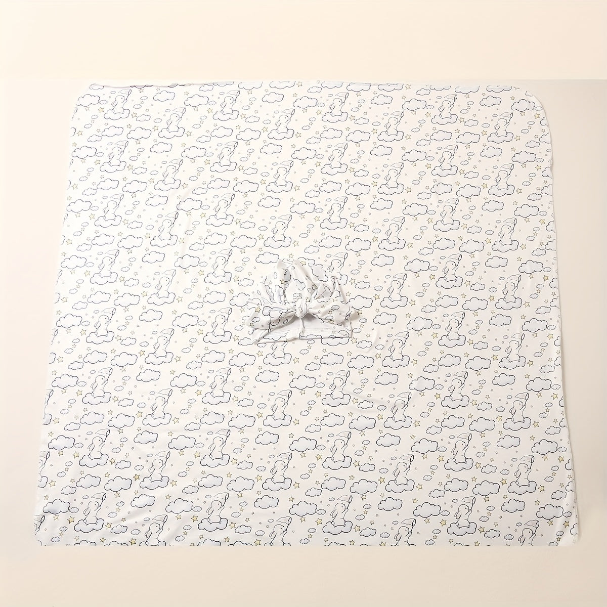 3 Piece Newborn Blanket Kit Rabbit Print Wrap Anti Startle Swaddle Headband