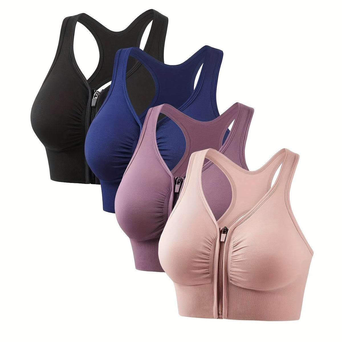 4pcs Front Zipper Sport Tank Bras Racerback Intimates Bras Women's Underwear