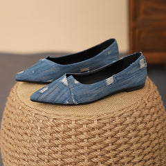 Women's Ripped Denim Flat Shoes Slip On Lightweight Walking Shoes