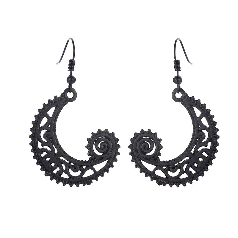 Bohemian Style Moon Hook Earrings Wave Spiral Shape Ear Drops