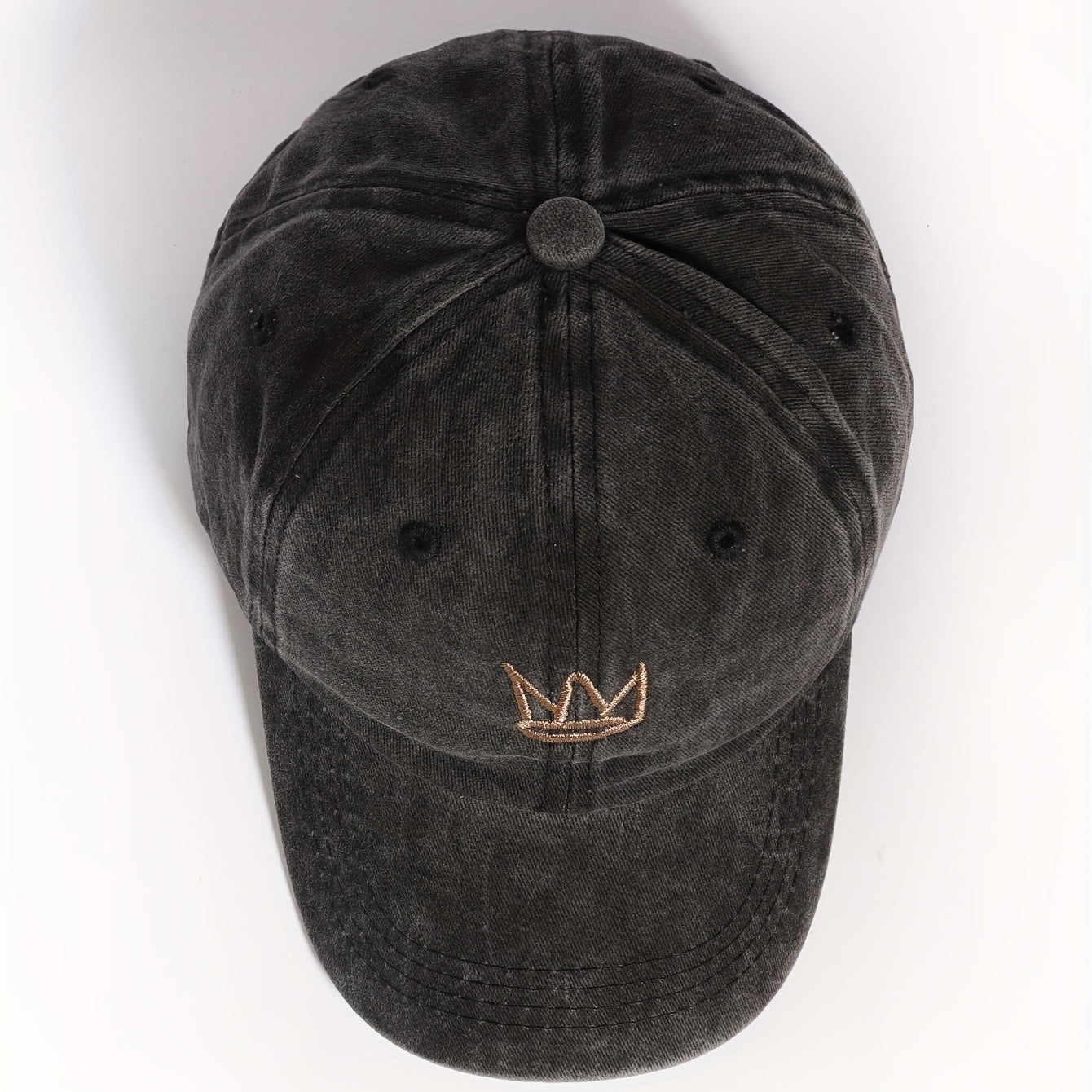 Crown Embroidered Gray Baseball Cap Washed Distressed Sunshade Dad Hat
