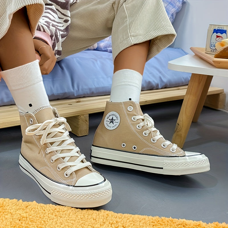 Women's High Top Canvas Sneakers Casual Lace Up Flat Skate Shoes