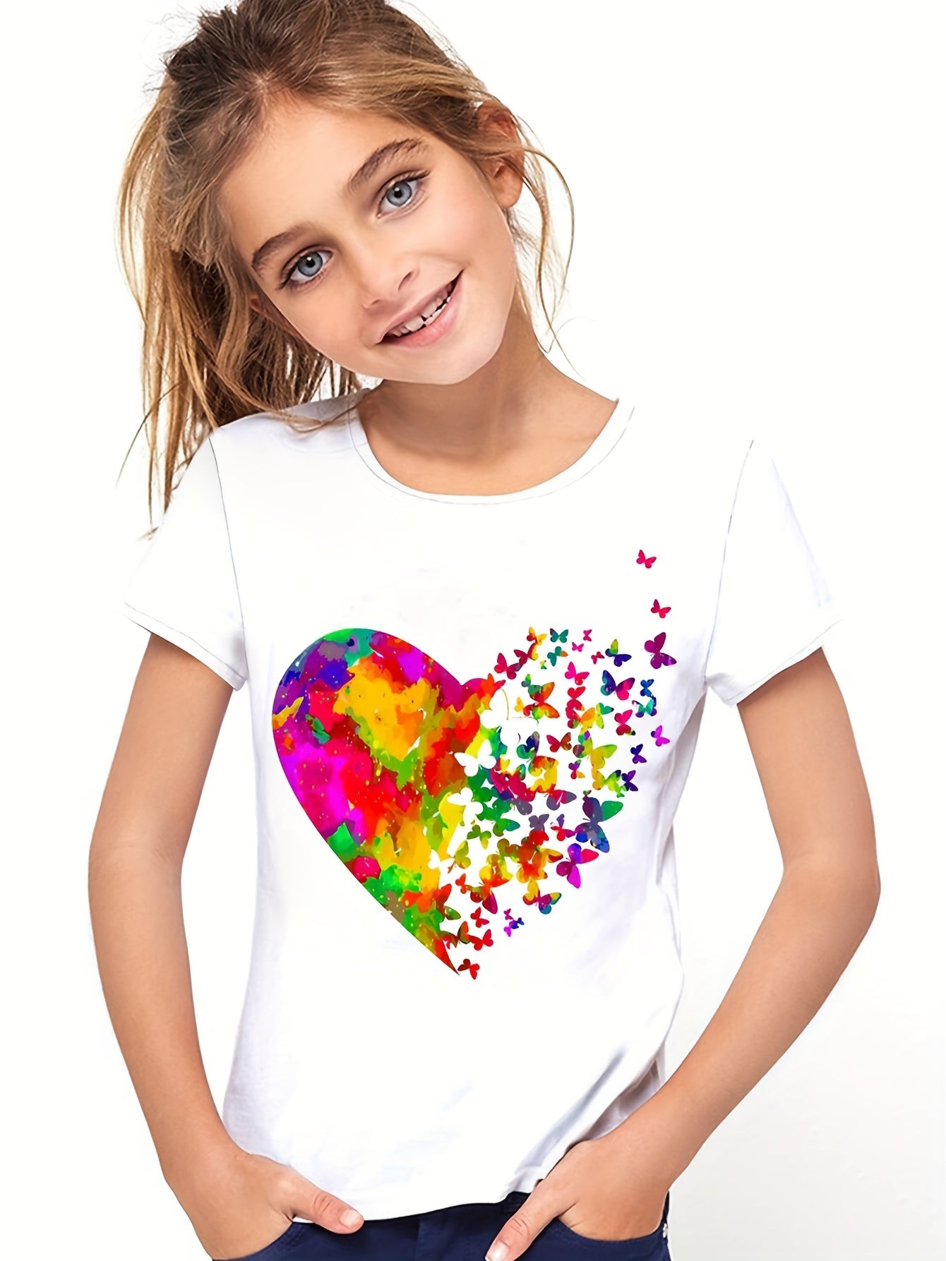 Girls Sweet Heart Graphic Crew Neck T-shirt