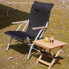 Ergonomic Folding Chair Aluminum Wood Armrest Portable Outdoor Camping