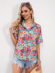  Fruit Print Short Sleeve Button Up Vacay Shirt