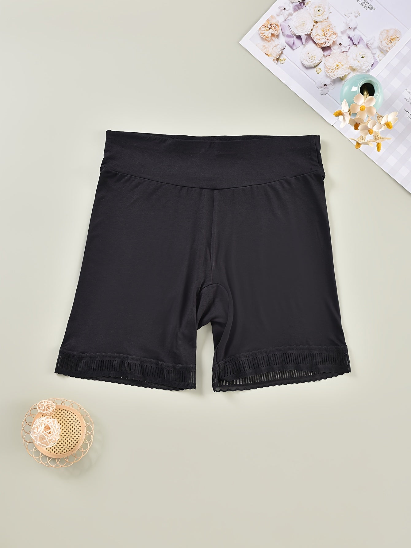  Lace Trim High Waist Safety Shorts