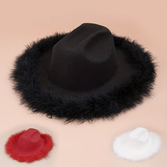 Feather Brim Cowgirl Hat Outdoor Sun Fedora Cap