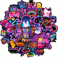 50pcs Neon Stickers Retro Colorful Graffiti Decals with Playful Designs