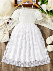 Girls' Flowers Appliques Smocked Princess Dress