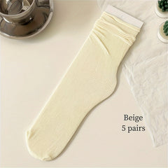 5 Pairs Solid Socks Comfy & Breathable All match Socks Women's Stockings