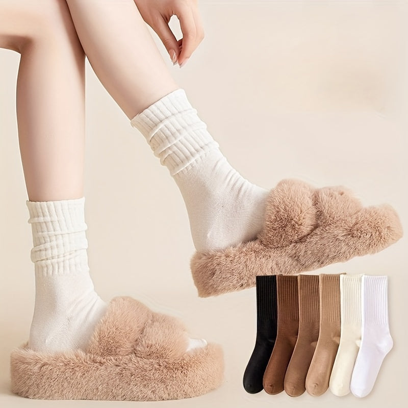 Soft Mid Tube Women's Socks 3 Pairs Solid Comfy Stockings & Hosiery