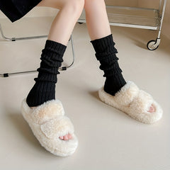 2 Pairs Rib Knit Leg Warmers Knee High Socks Women's Stockings
