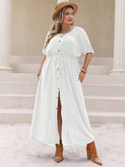  Casual Dress Women's Plus Solid Button Up Short Sleeve