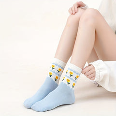 5 Pairs Floral Print Socks Comfy & Breathable Mid Tube Socks