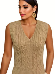 Women's Solid V Neck Sweater Vest Sleeveless Sweater