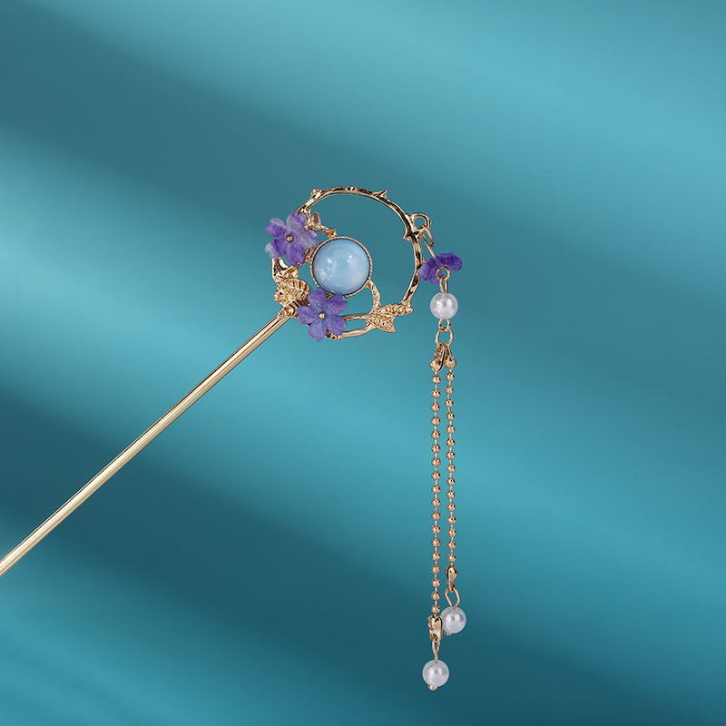 Crystal Pearl Hair Fork Leaves Headdress