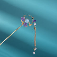 Crystal Pearl Hair Fork Leaves Headdress