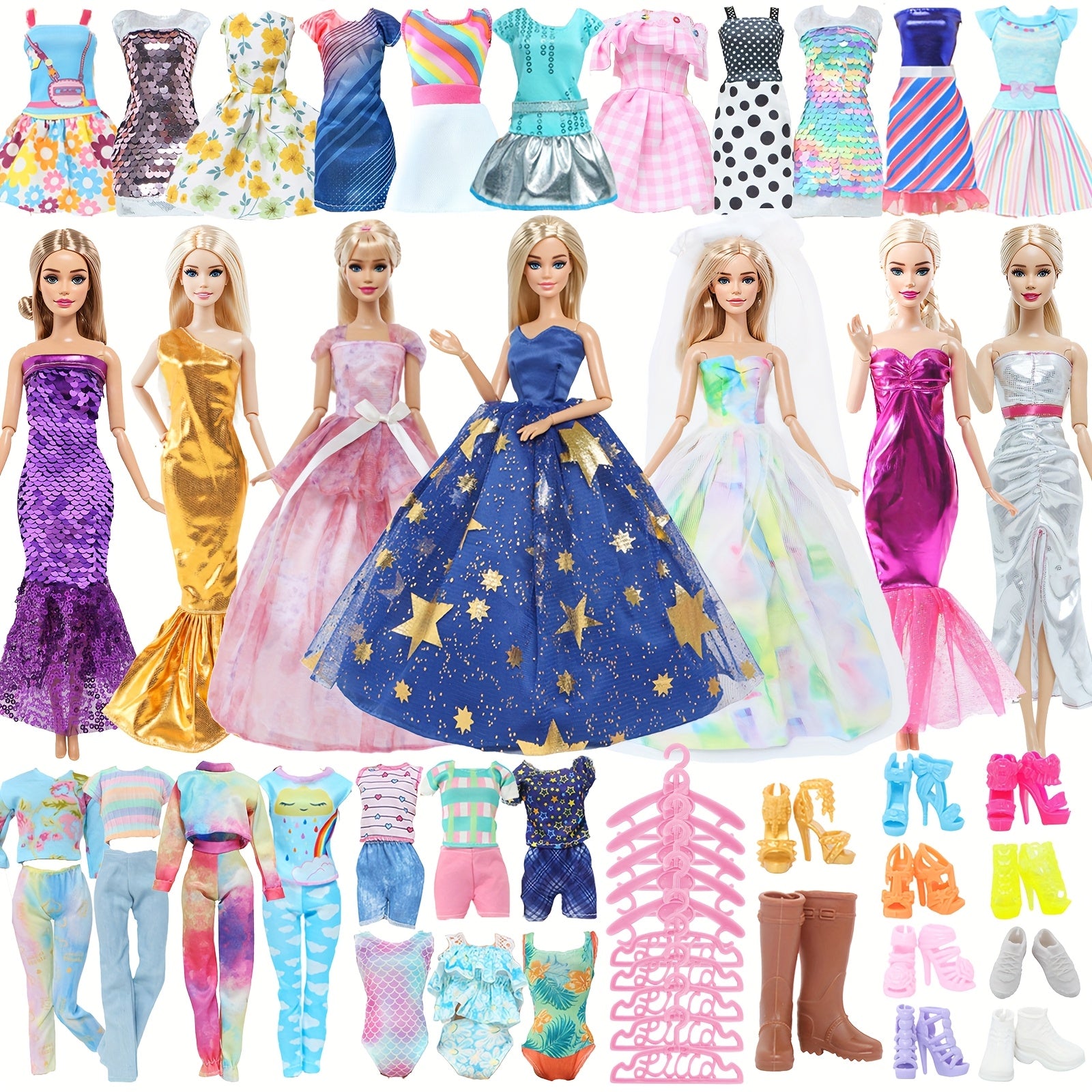 43pcs Doll Clothes Set Princess Wedding Gowns Veil Mermaid