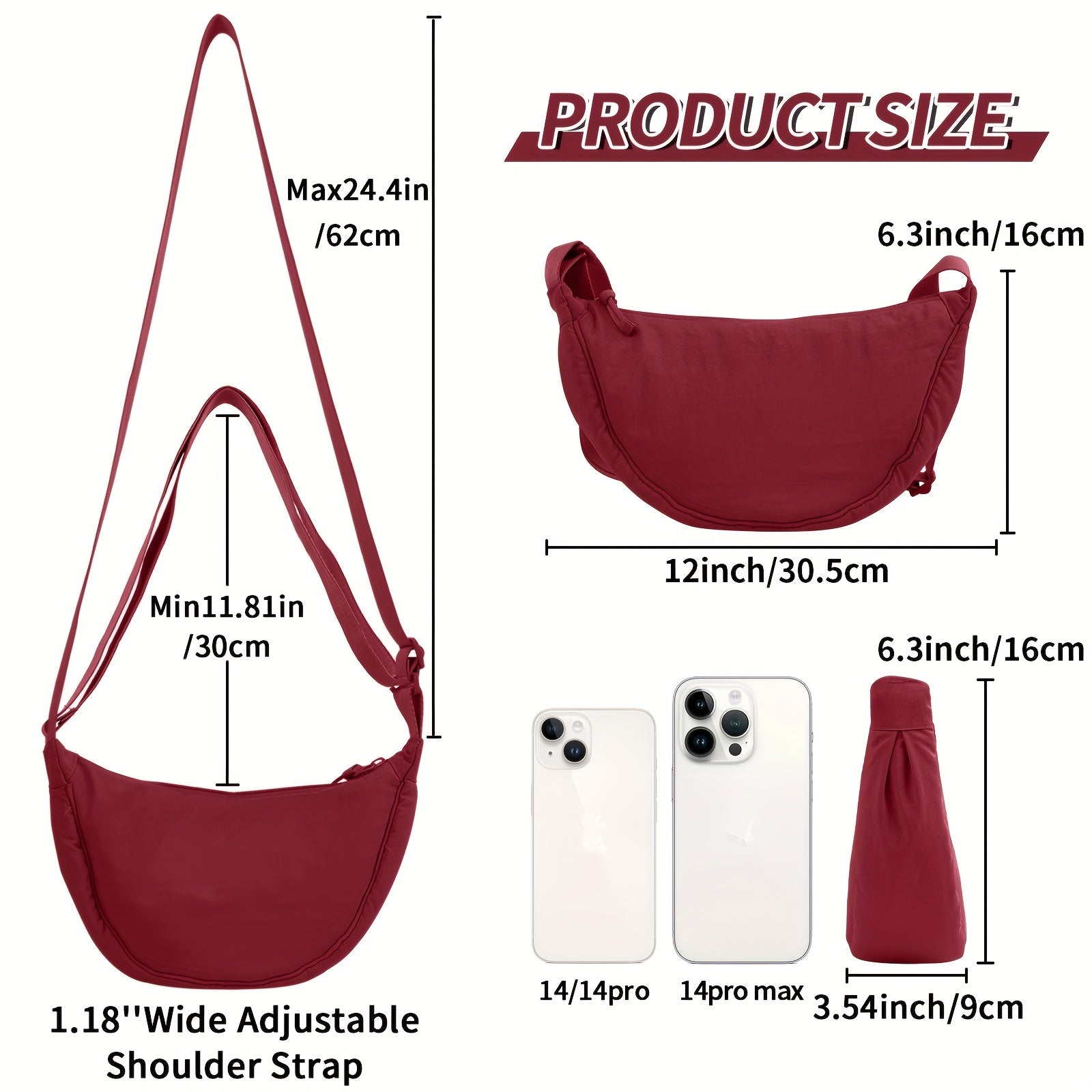 Nylon Crossbody Bag Lightweight Sling Bag Zipper Purse Adjustable Strap