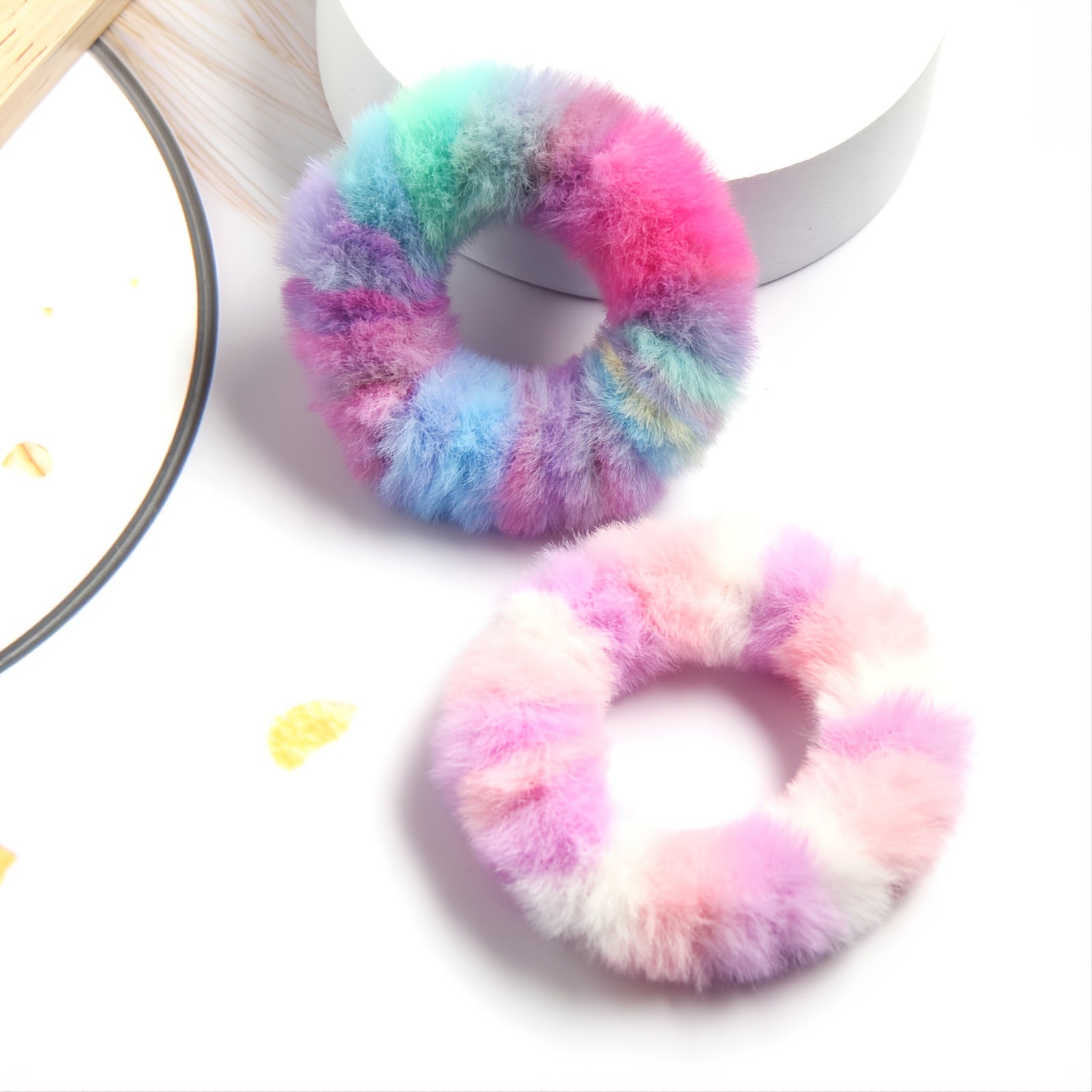 5pcs Furry Elastic Rabbit Hair Scrunchies Pompom Ball Hair Bands Ties