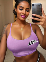Letter Print Cami Sleep Tops Crew Neck Sleeveless Top