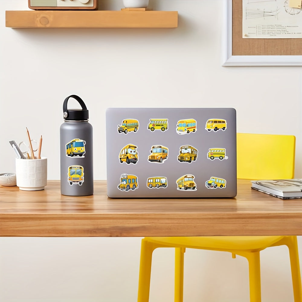 53pcs Yellow School Bus Cartoon Stickers for Kids' Back to School Decorating