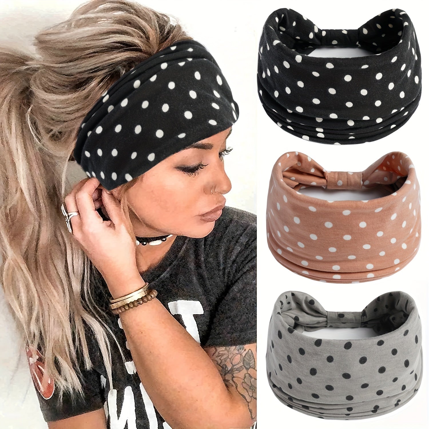 Polka Dot Pattern Hair Band Sports Elastic Hair Band Wide Brim Headband