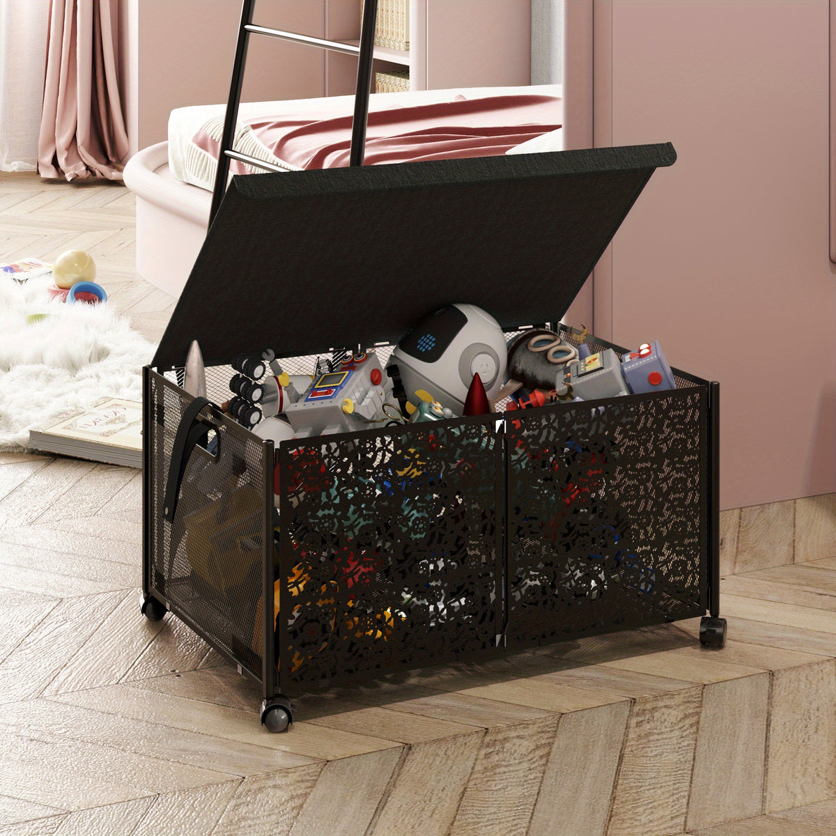 Large Toy Storage Box On Wheels Foldable Plastic Organizer