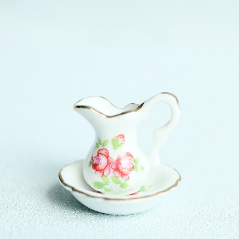 Ceramic Vase w/ Floral Dollhouse Accessory & Golden Trim - 5.0 x 8
