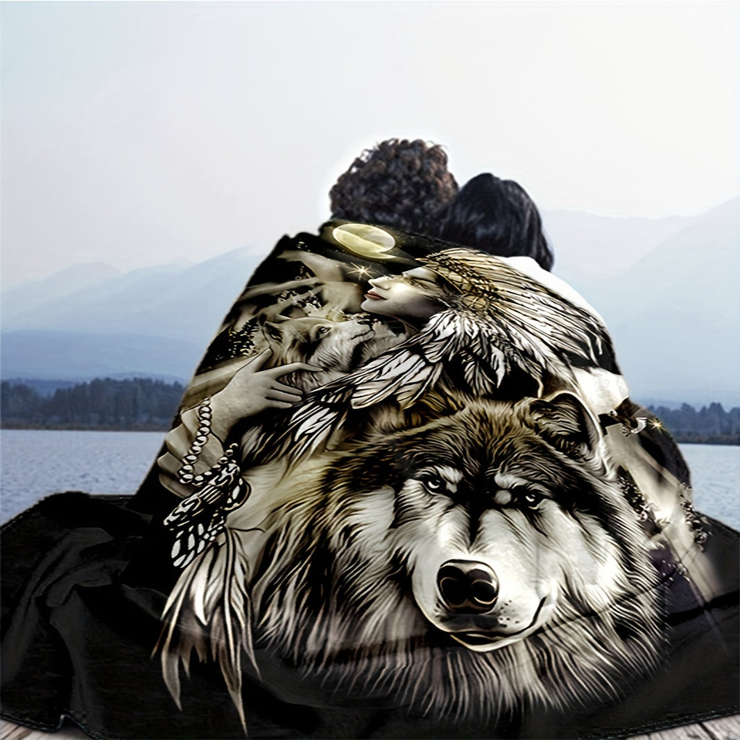 Indian Wolf Pattern Blanket Quilt Cover Travel Bedding Outlet Throw Blanket