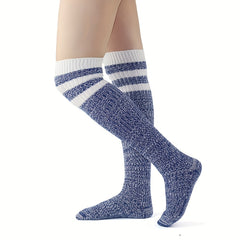 3 Pairs Striped Calf Socks College Style Warm Knee High Socks Women's